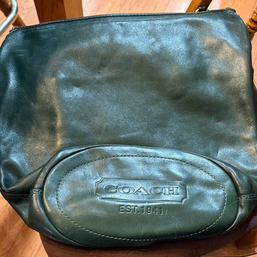 Coach Bleeker Tattersall Dark Green Leather Shoulder Bag - Picture 6 of 8